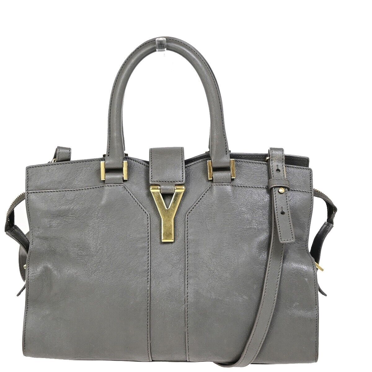 YVES SAINT LAURENT YSL 2Way Cabas Chyc Hand Shoulder Bag Leather Gray 35SH912