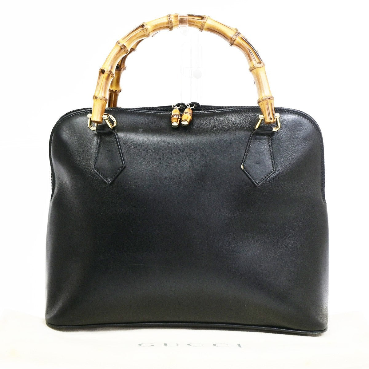 GUCCI Logo Bamboo Tote Shoulder Handbag Leather Black Italy GHW 60CB036