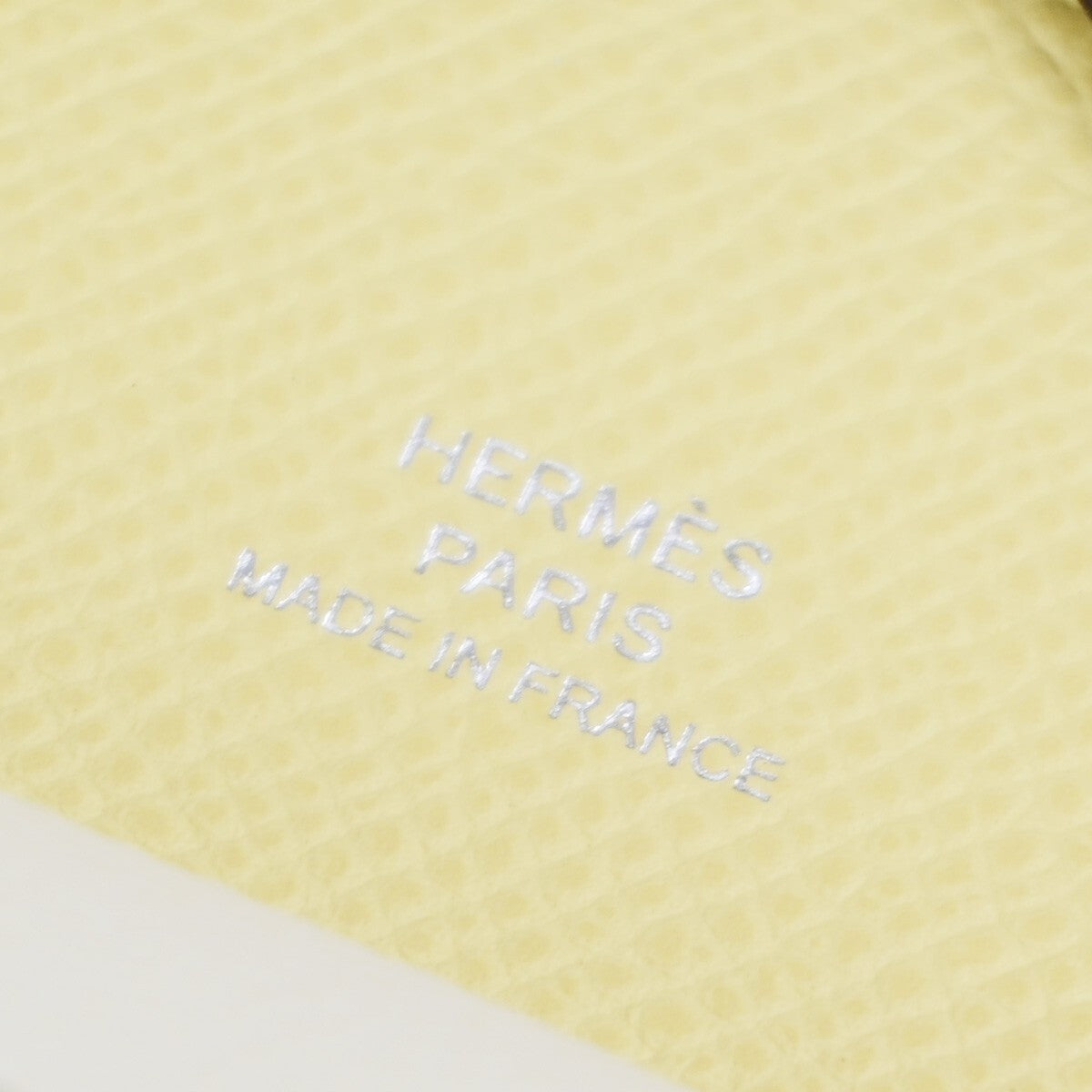 HERMES Logo Calvi Duo Card Holder Coin Case Epsom Leather White Yellow 50RK842