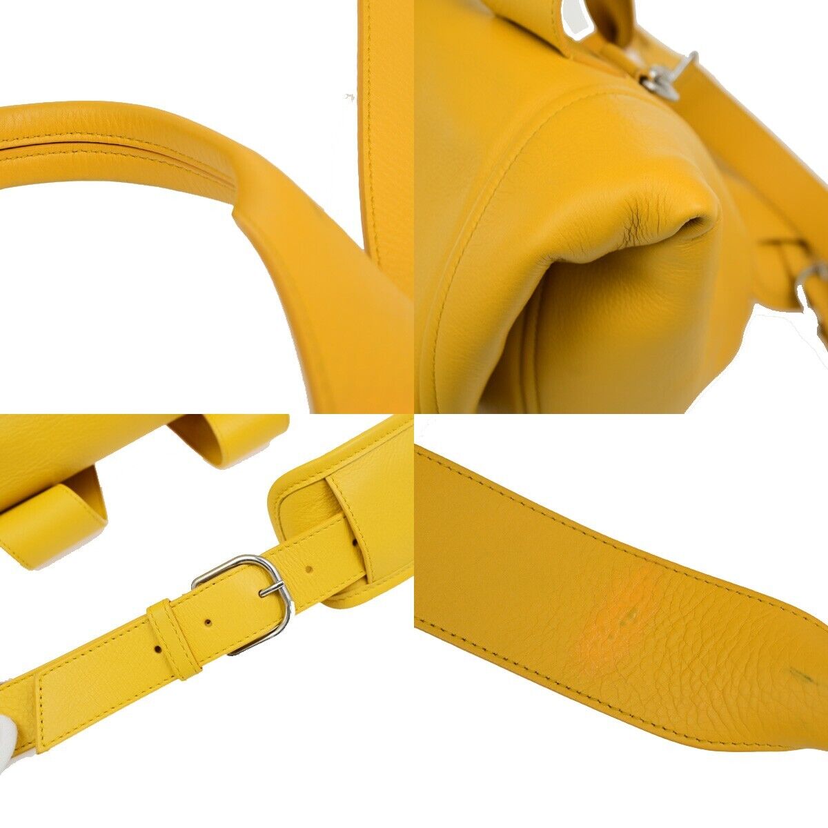 BALENCIAGA Logo 2Way Shoulder Hand Bag Leather Yellow Silver 87ED917