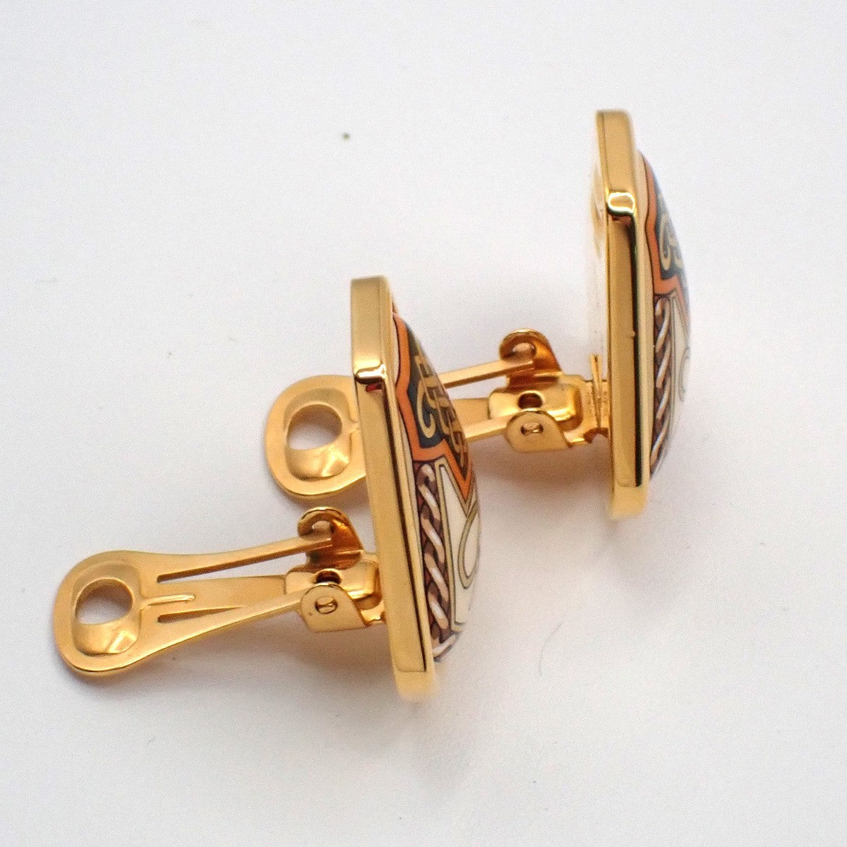 HERMES Logo Cloisonne Celtic Enamel Animal Motif Earrings Clip-On GHW 63RL809