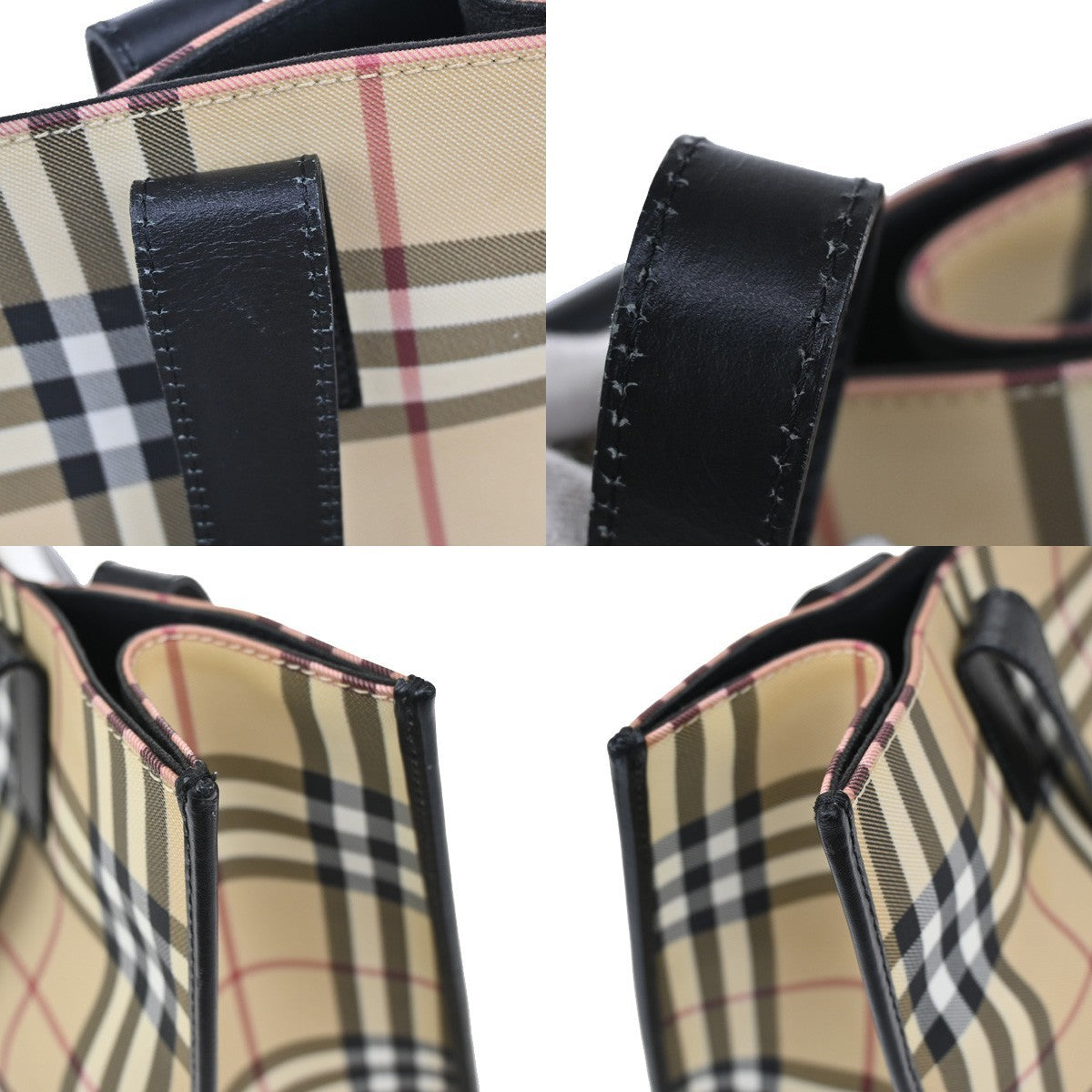 BURBERRY Logo Hand Shoulder Bag Nova Check Leather PVC Black Beige SHW 33EF771