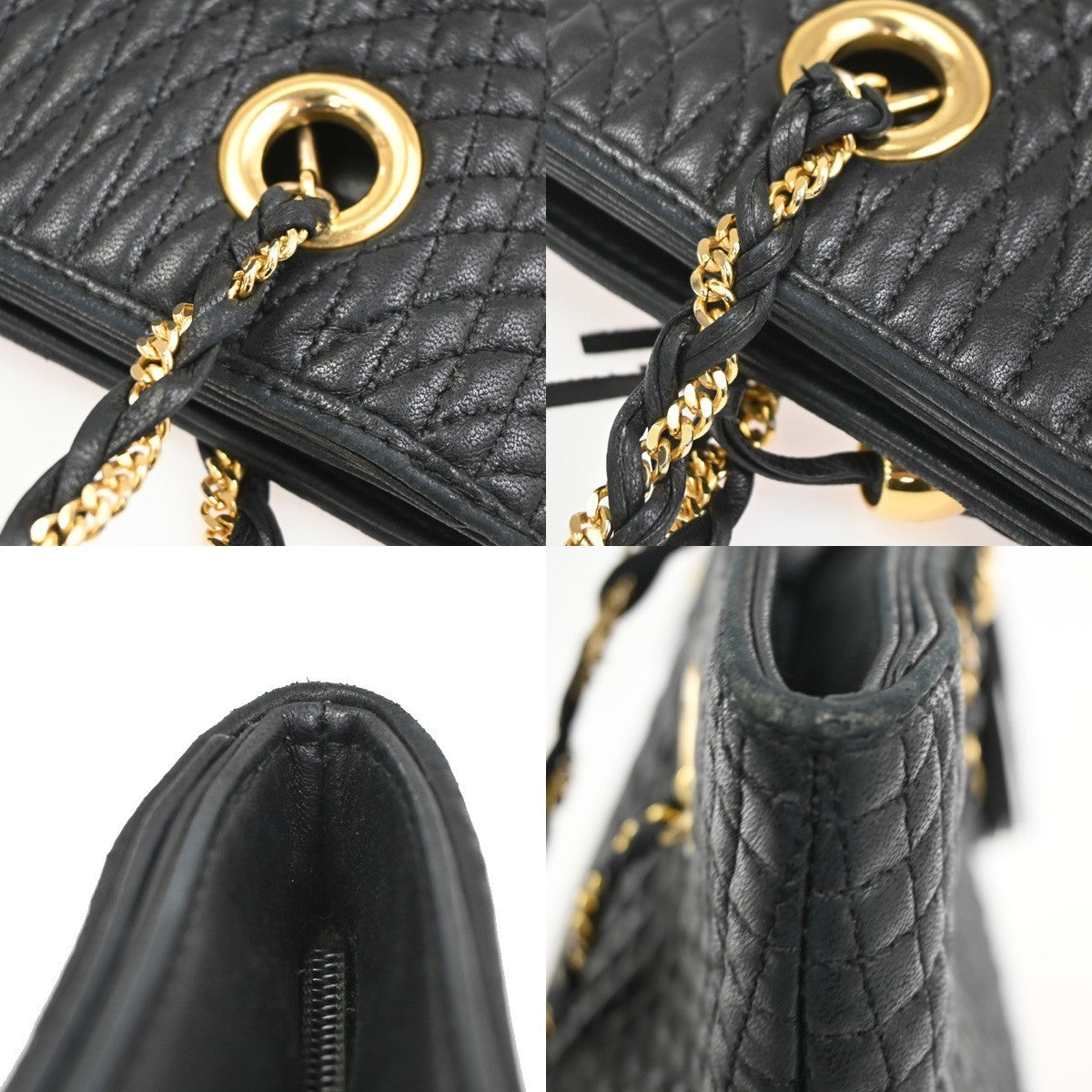 BALLY B Logo Quilted Chain Shoulder Bag Leather Black GHW Switzerland 01CA846