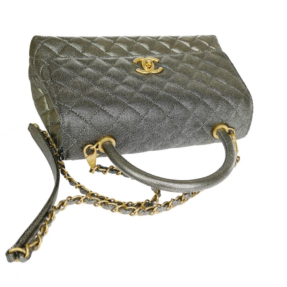 CHANEL CC Matelasse Chain 2Way Coco Handle Bag Caviar Leather Silver 162RJ302
