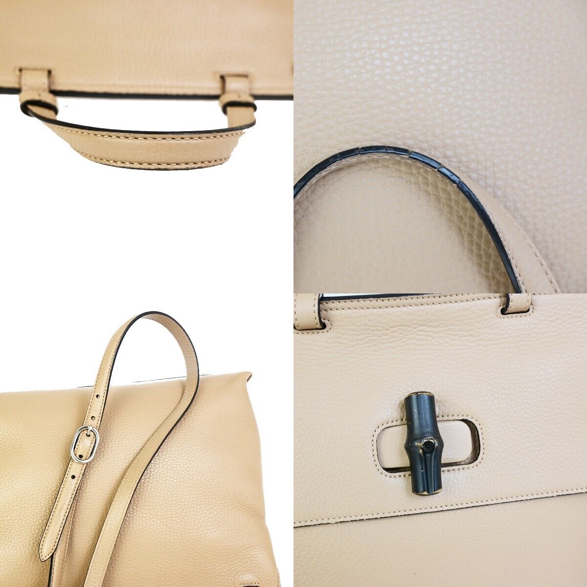GUCCI GG Logo Daily 2Way Shoulder Hand Bag Bamboo Leather Pink Beige 75FB208
