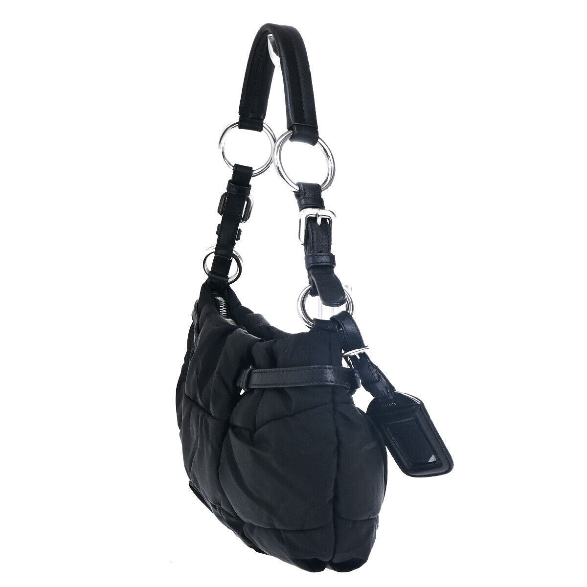 PRADA Logo Crispy Shoulder Bag Nylon Leather Black SHW Italy 17RK079