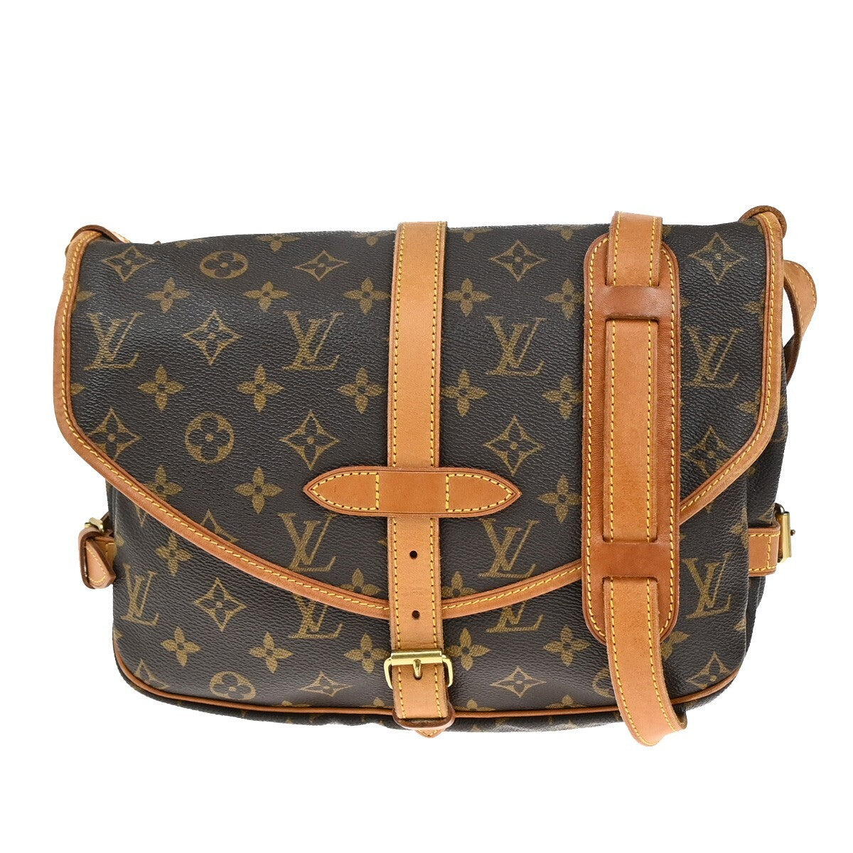 LOUIS VUITTON Logo Saumur 30 Shoulder Bag Monogram Leather Brown M42256 16EE245