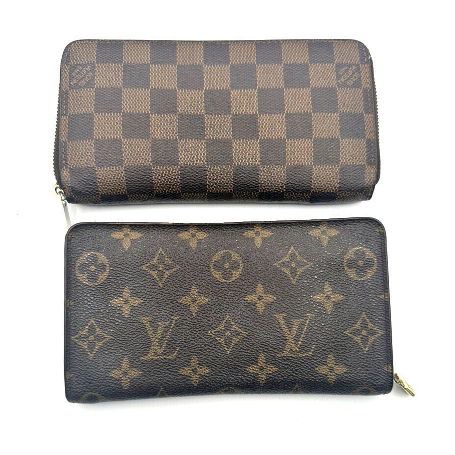 LOUIS VUITTON LV Logo 2 Set Zipper Wallet Monogram Damier Leather Brown 64KC511