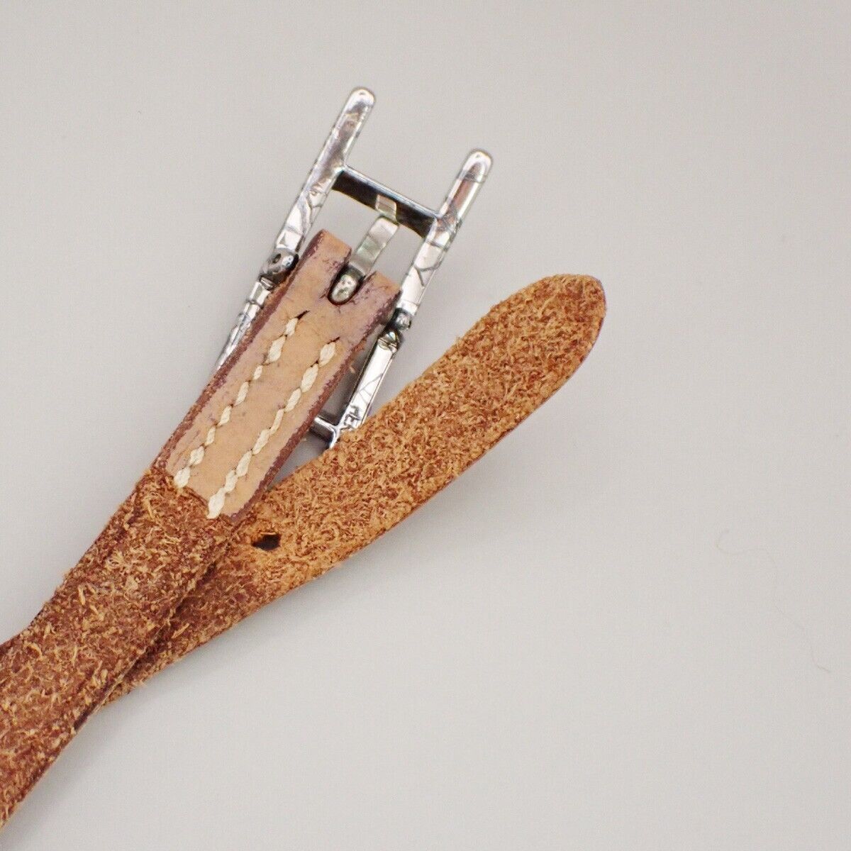 HERMES Logo Api 3 Bracelet Bangle Leather Brown Silver Accessory 02KA477