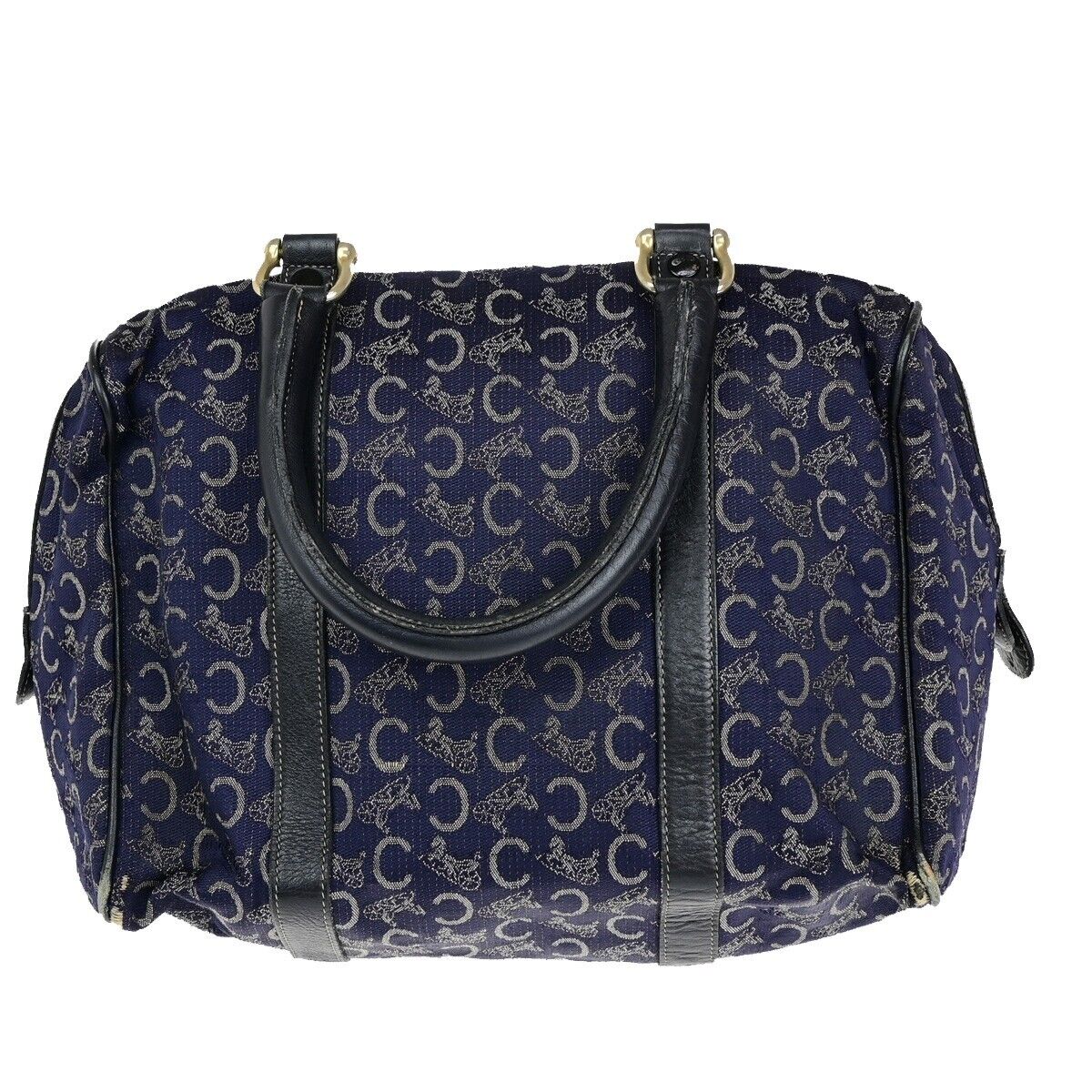 CELINE C Macadam Hand Bag Canvas Leather Navy Blue Made in Italy 02EB412