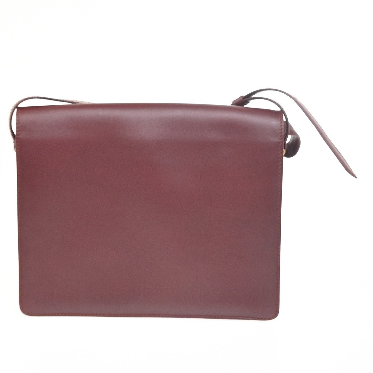 MUST DE CARTIER 2C Logo Two Flap Shoulder Bag Leather Bordeaux GHW Spain 37ZA278