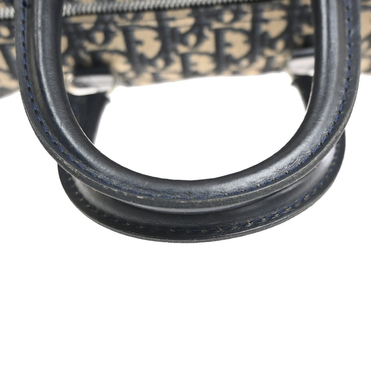 CHRISTIAN DIOR Trotter Boston Hand Bag Canvas Leather Blue SHW France 34MA477