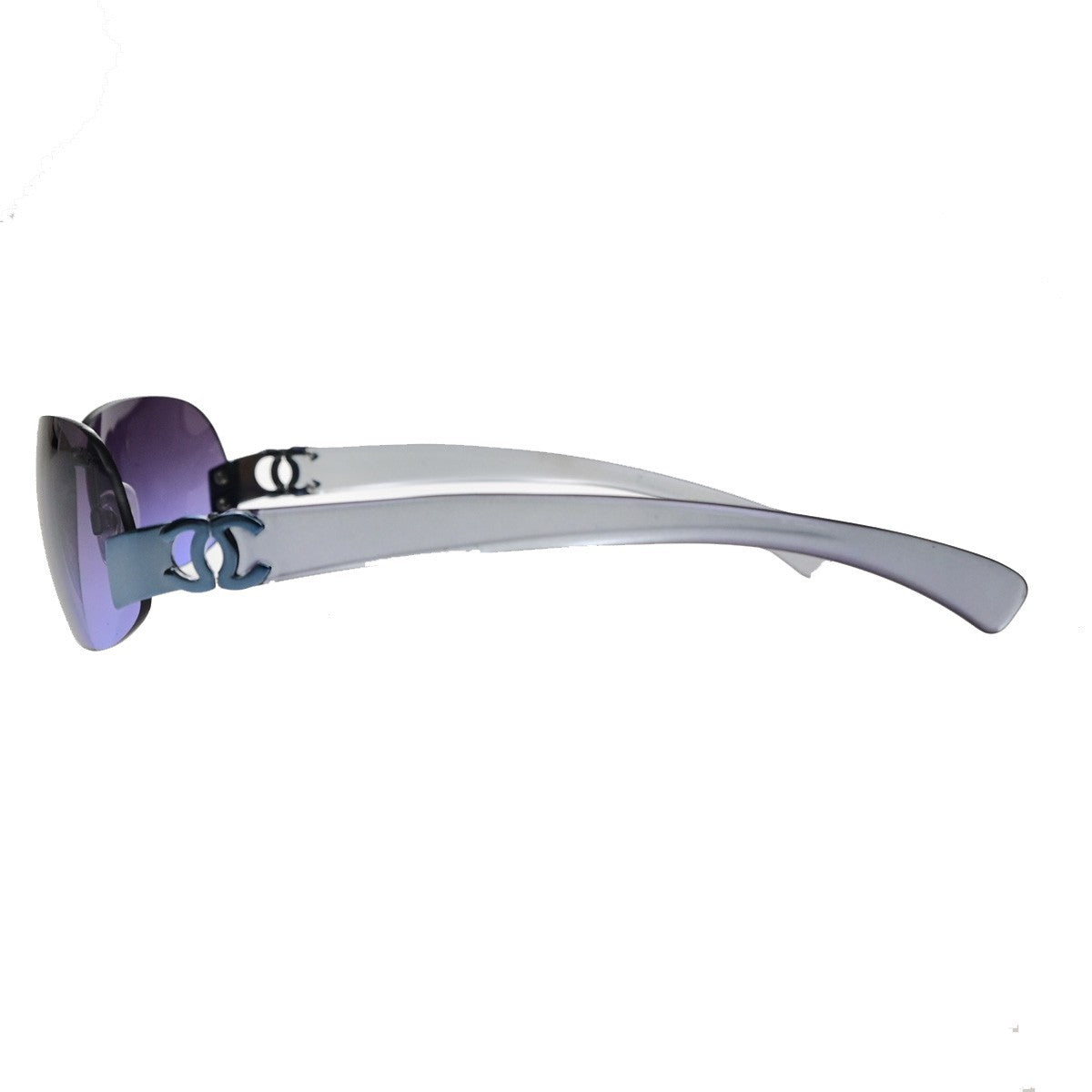 CHANEL CC Logo Rimless Sunglasses Eye Wear Plastic Metal Purple 05RQ087