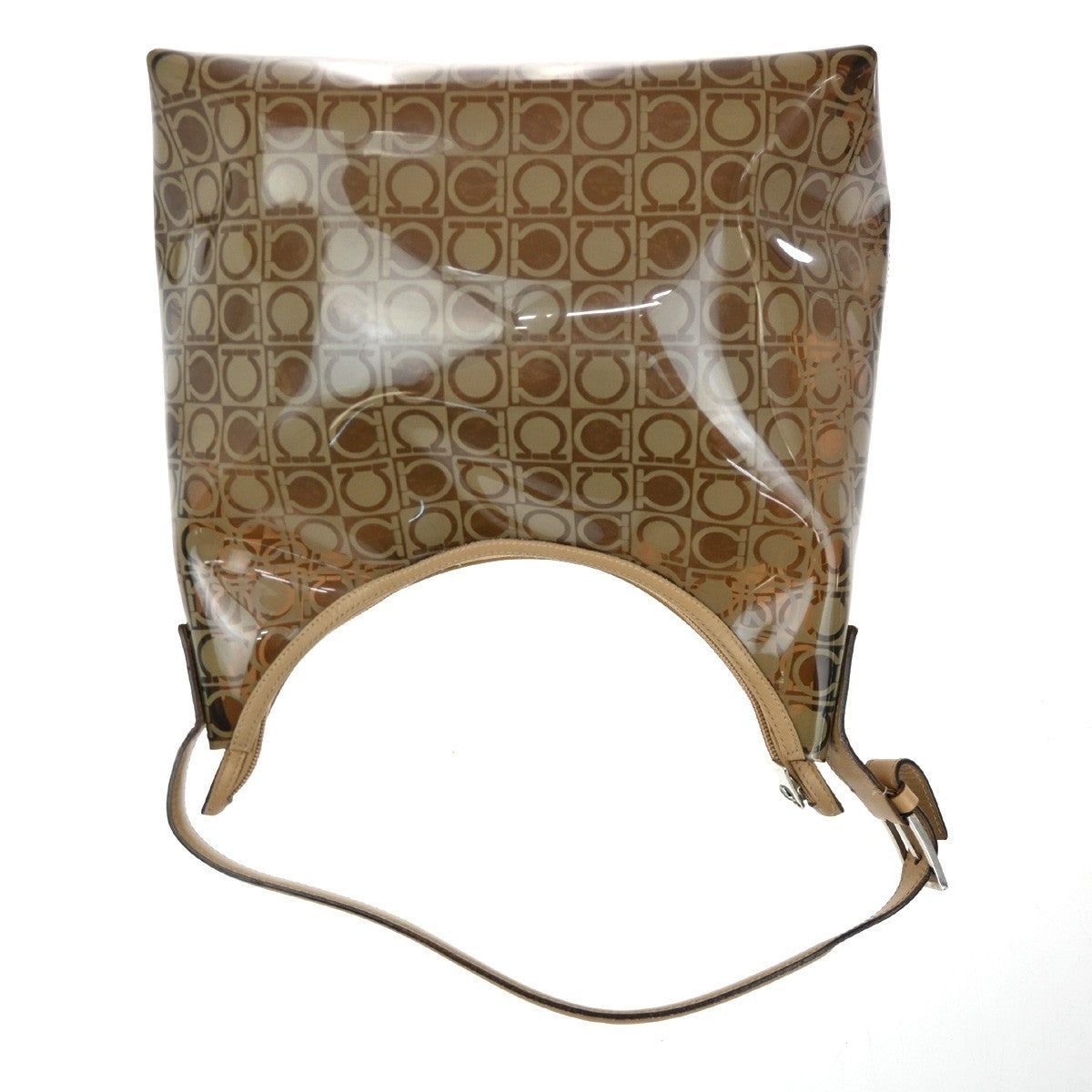 SALVATORE FERRAGAMO Logo Shoulder Bag Vinyl Leather Brown Clear SHW 04TA442
