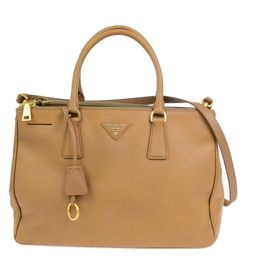 PRADA Logo Saffiano Large 2Way Shoulder Hand Tote Bag Leather Brown 77FB490