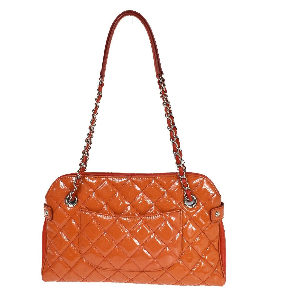 CHANEL CC Matelasse Chain Shoulder Bag Patent Leather Orange SHW 660RJ198