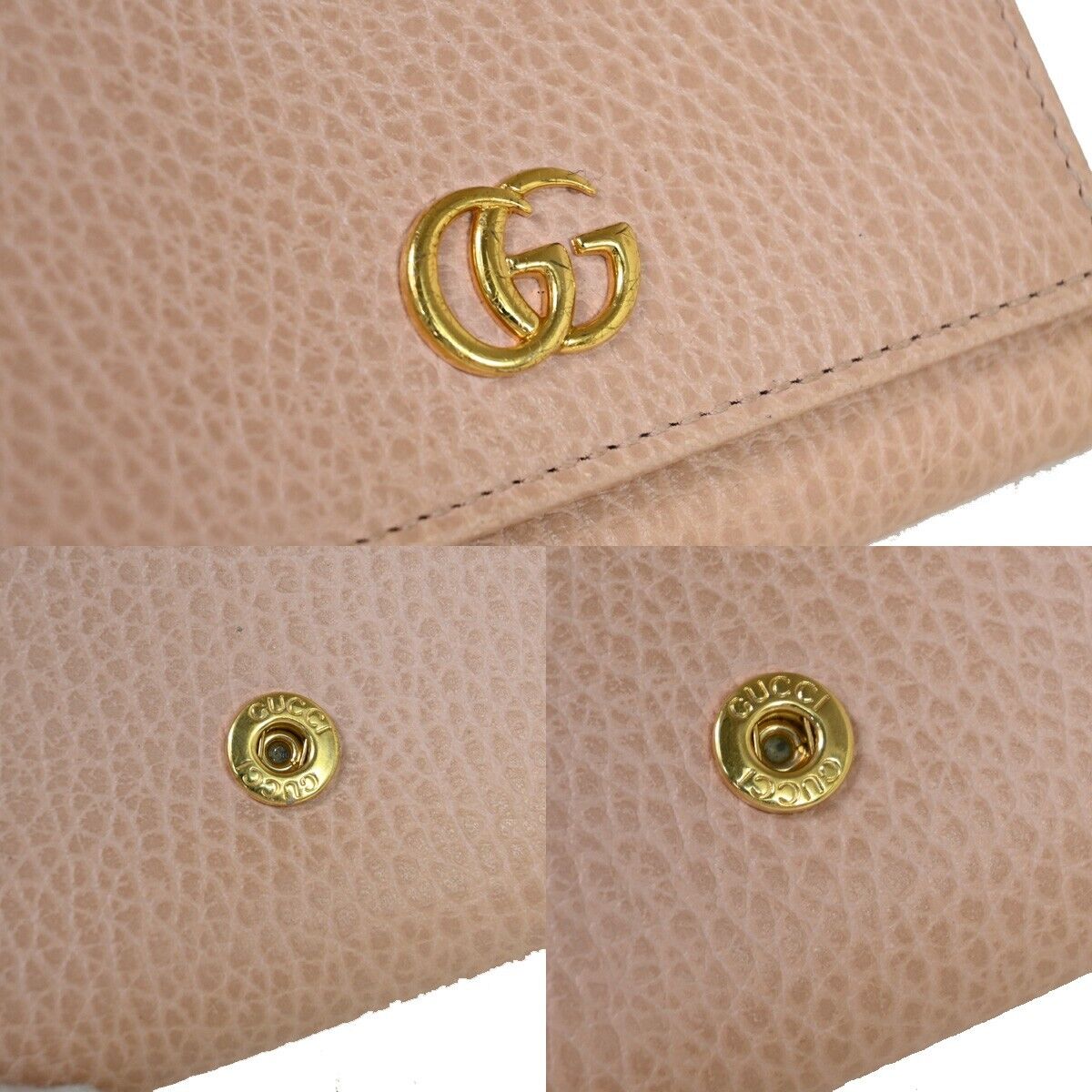 GUCCI GG Logo Marmont Trifold Wallet Purse Leather Pink Made In Italy 65KA092