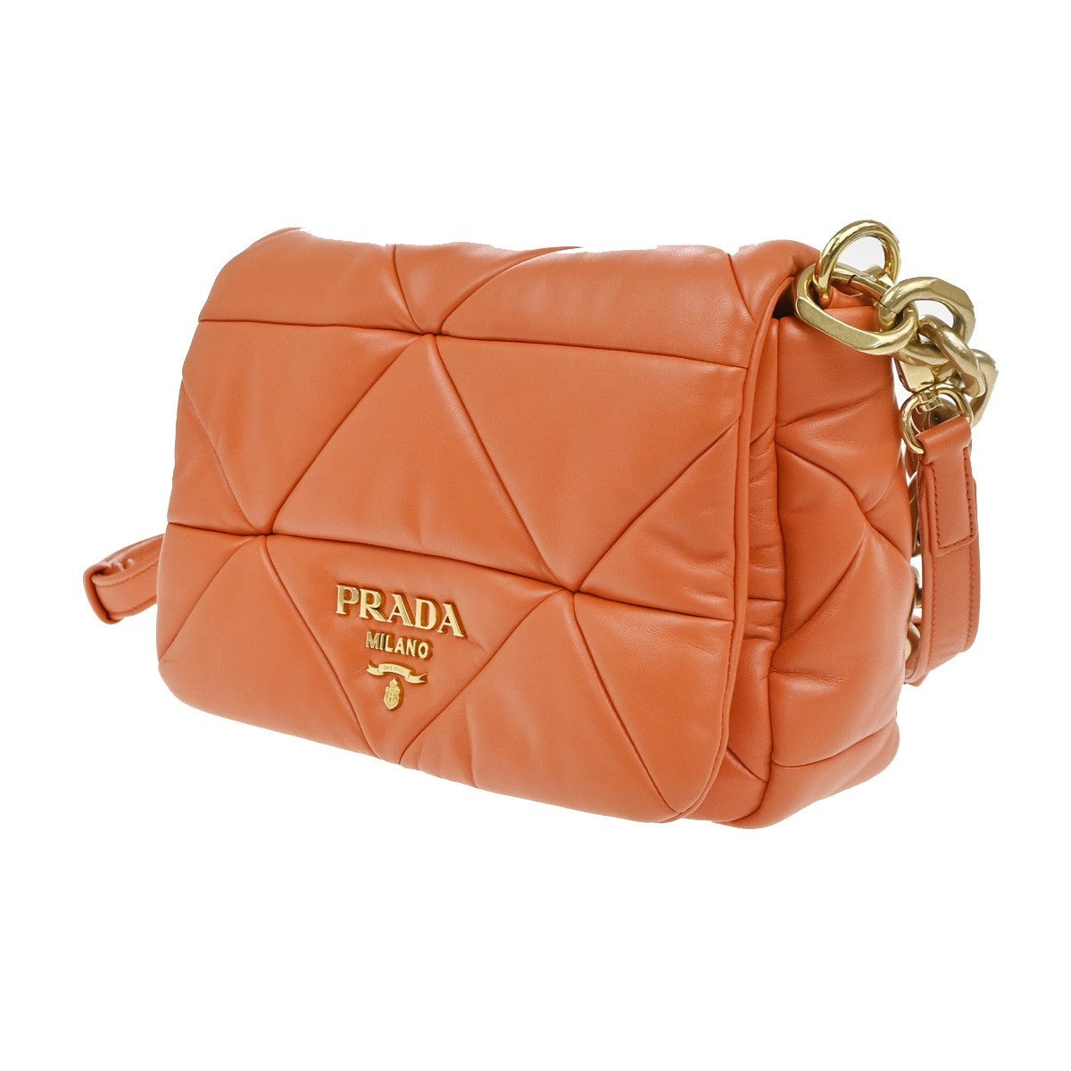 PRADA System Patchwork 2way Shoulder Hand Bag Nappa Leather Orange 620RF990