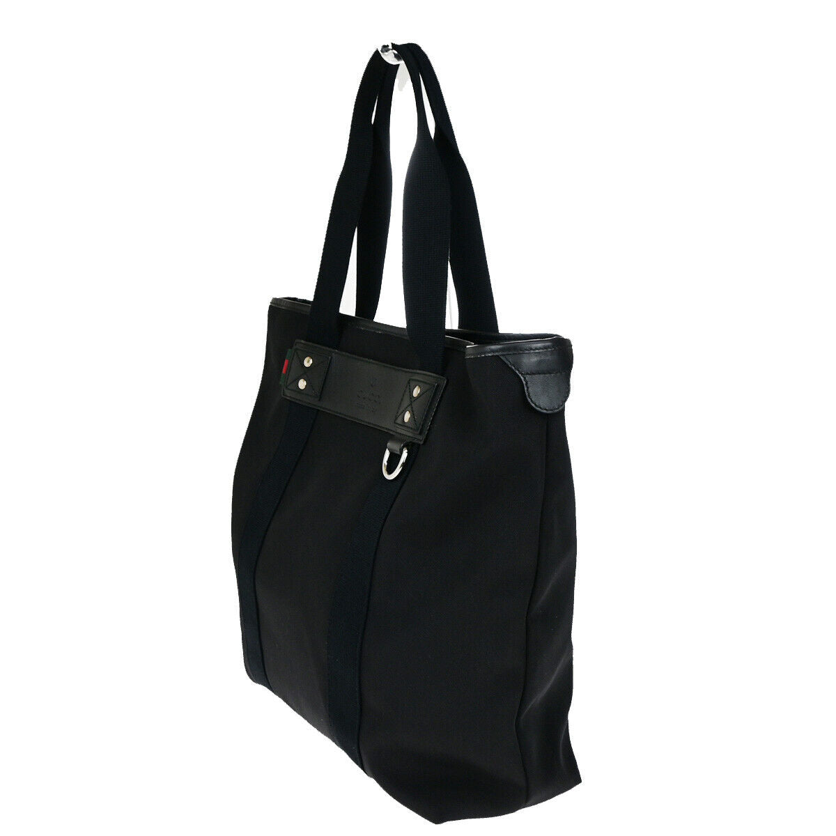 GUCCI Logo Sherry Shoulder Tote Bag Canvas Leather Black SHW Italy 74YG583