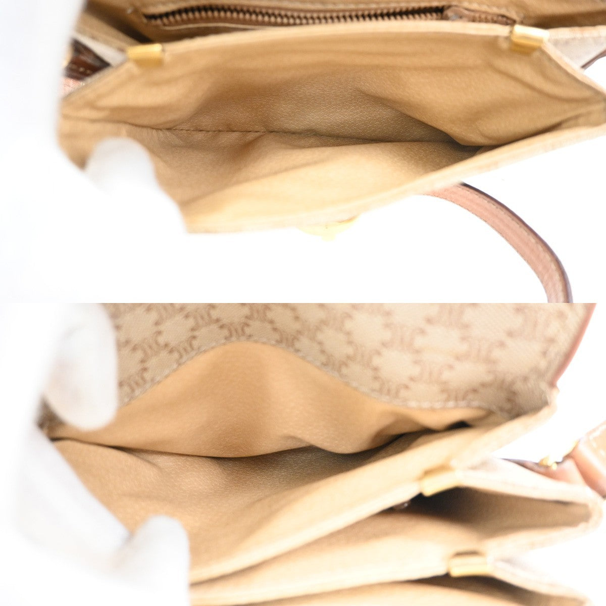 CELINE Logo Macadam Pattern Shoulder Bag PVC Leather Beige GHW Italy 67CA718