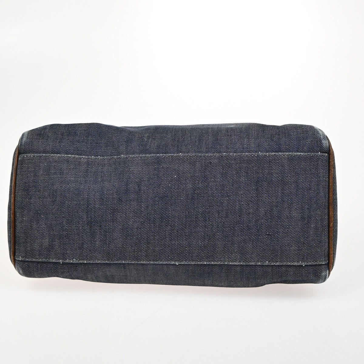 FENDI Logo Etnico Shoulder Hand Bag Denim Leather Blue Brown GHW Italy 87ZA254