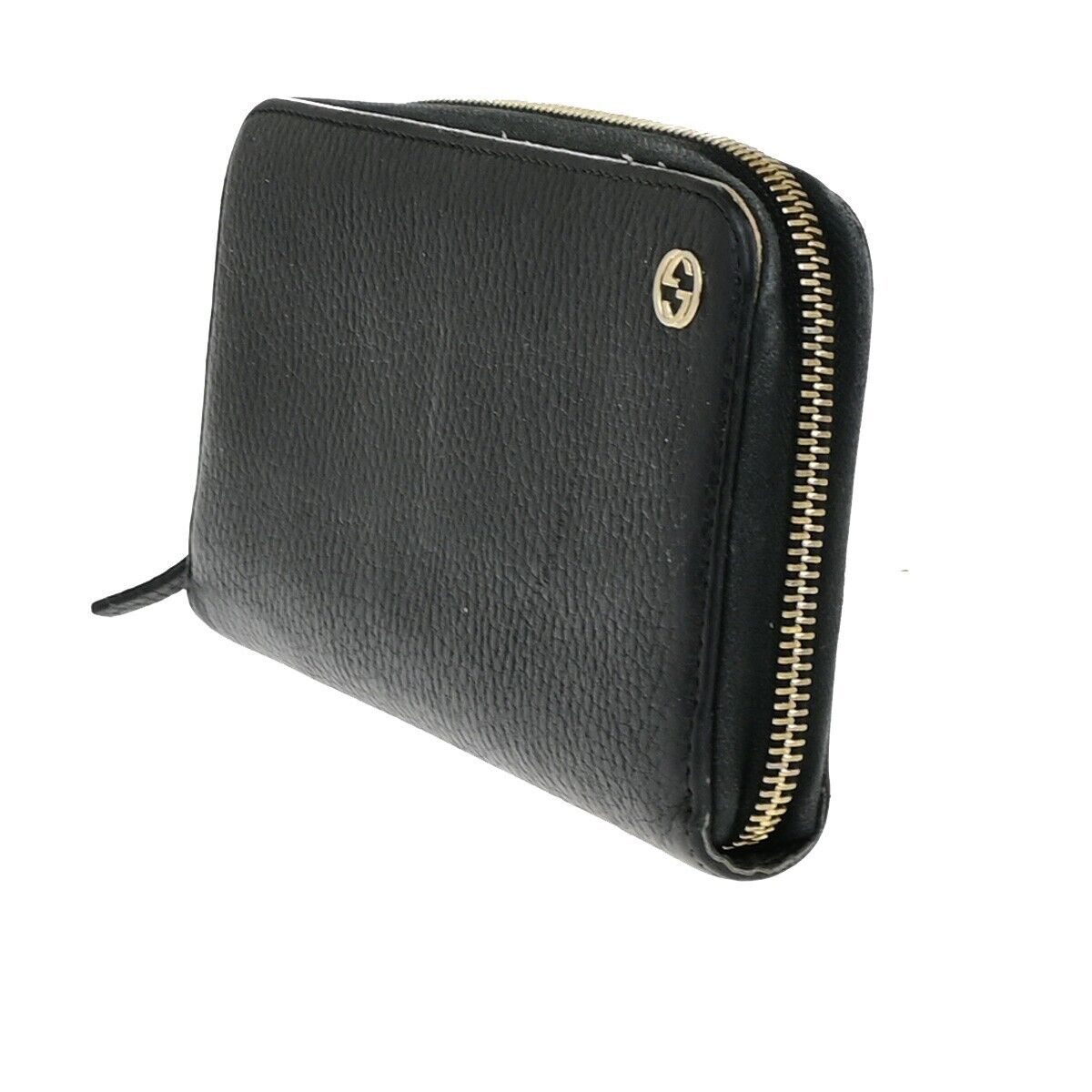 GUCCI Logo Interlocking GG Long Zipper Wallet Leather Black GHW Italy 02ED305