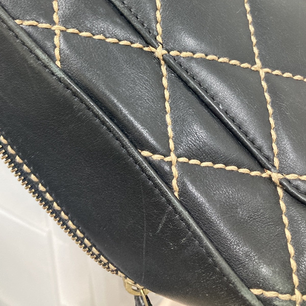 CHANEL CC Logo Wild Stitch Matelasse Hand Tote Bag Leather Black Italy 57RP095