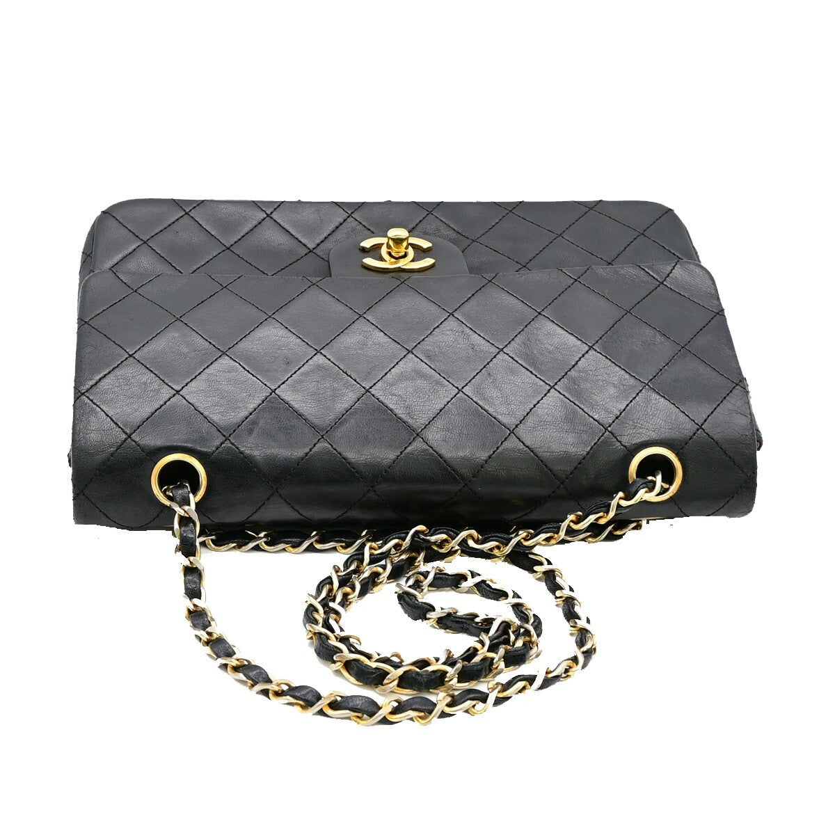 CHANEL Matelasse 25 Double Flap Chain Shoulder Bag Leather BK Vintage 377RJ823