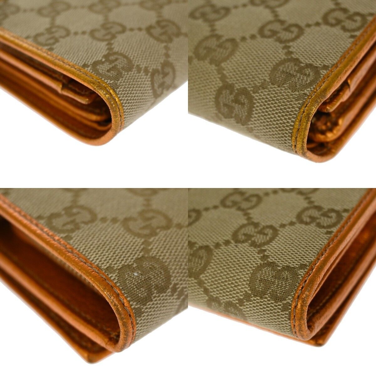 GUCCI GG Pattern Bifold Wallet Purse Canvas Leather Brown Orange Gold 69SH092