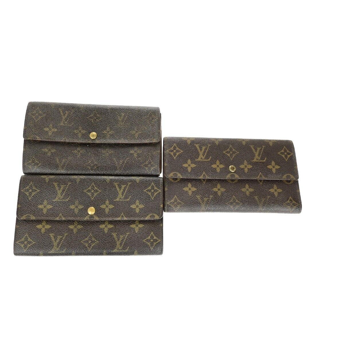 LOUIS VUITTON 3 Set Trifold Bifold Wallet Purse Monogram Leather Brown 60YG711