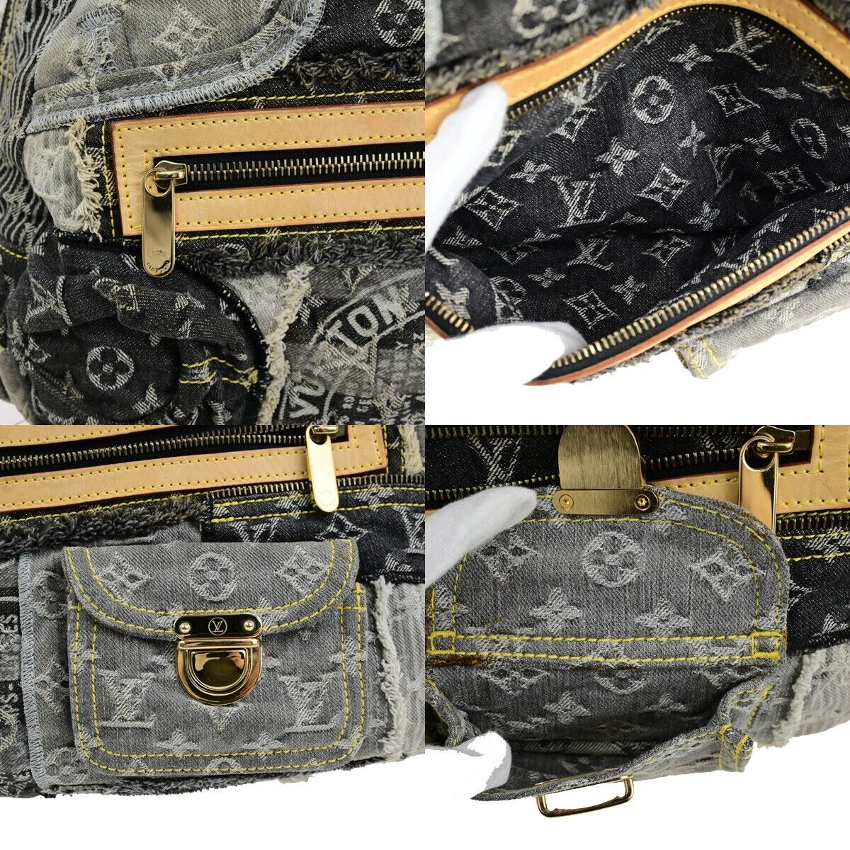 LOUIS VUITTON Bowie Hand Bag Monogram Denim Patchwork Leather GY M95377 621ED351