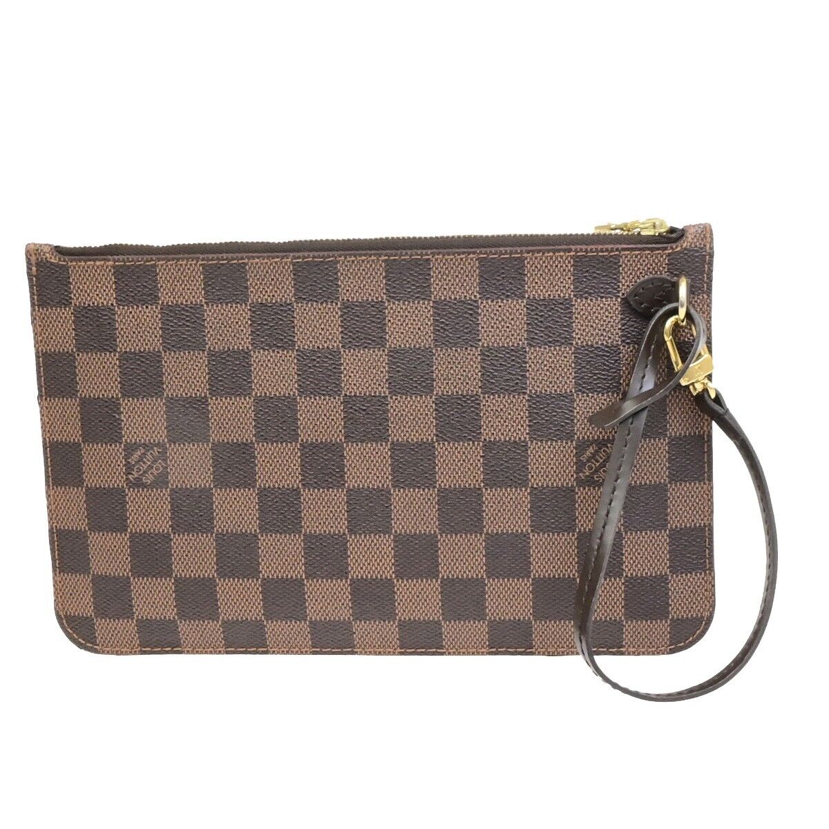 LOUIS VUITTON Neverfull MM Pouch Bag Damier Ebene Leather Brown N41358 35ED930