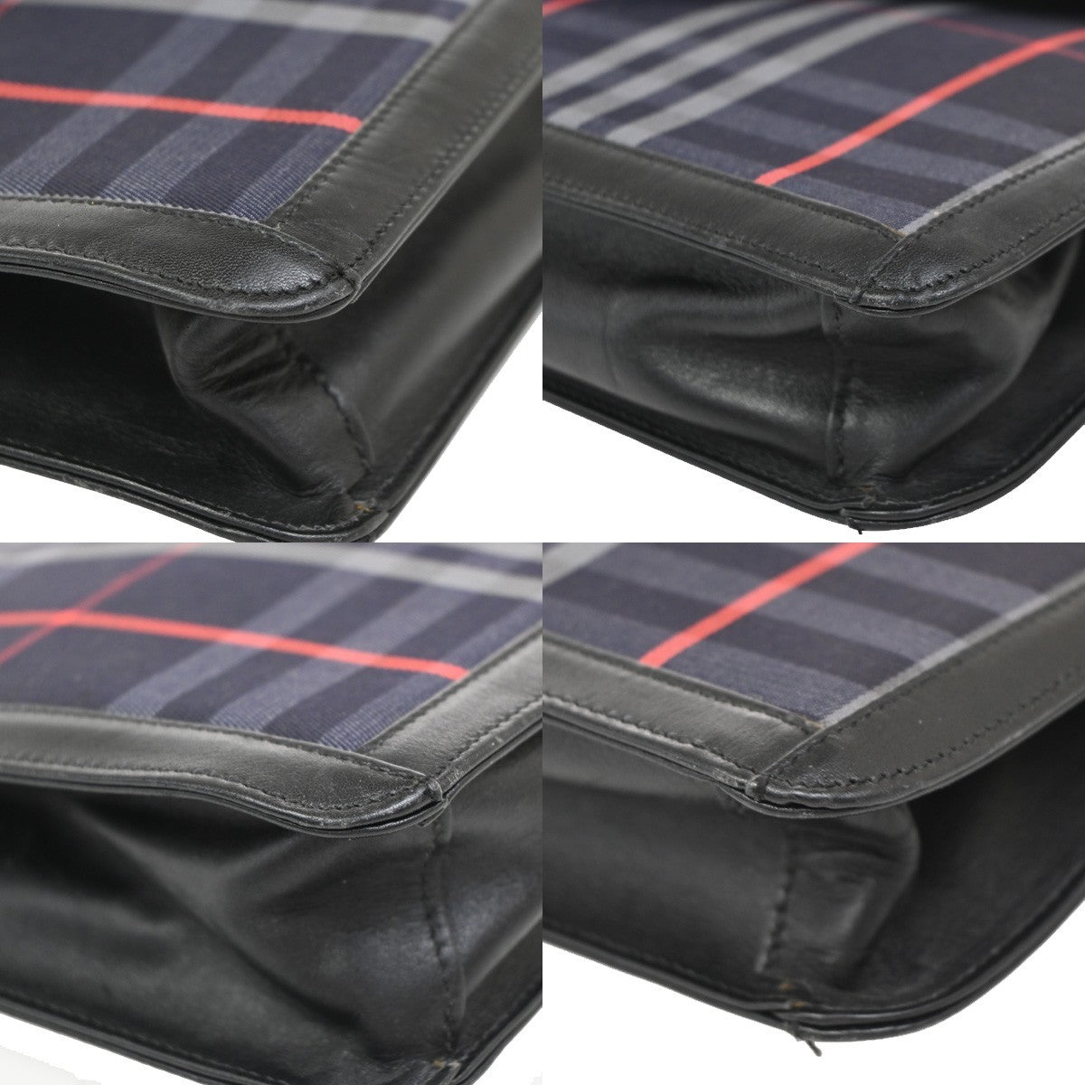Burberrys Logo Clutch Bag Nova Check Canvas Leather Navy Blue Black 01EF823