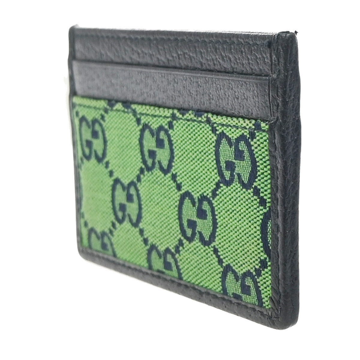 GUCCI Logo GG Pattern Card Case Canvas Leather Green Navy Blue Italy 67MA478