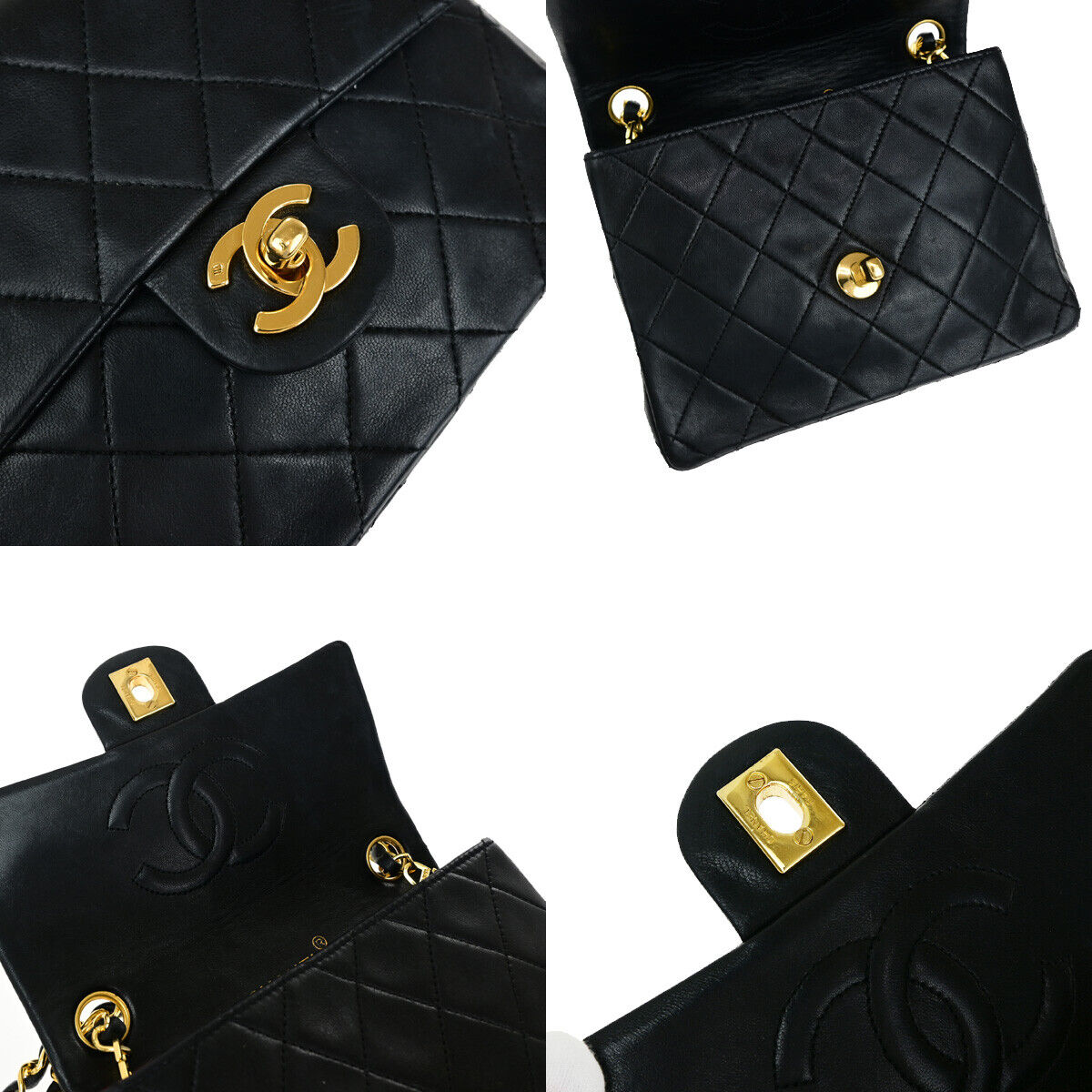 CHANEL CC Mini Matelasse Chain Shoulder Bag Leather GHW Black Vintage 359RJ892