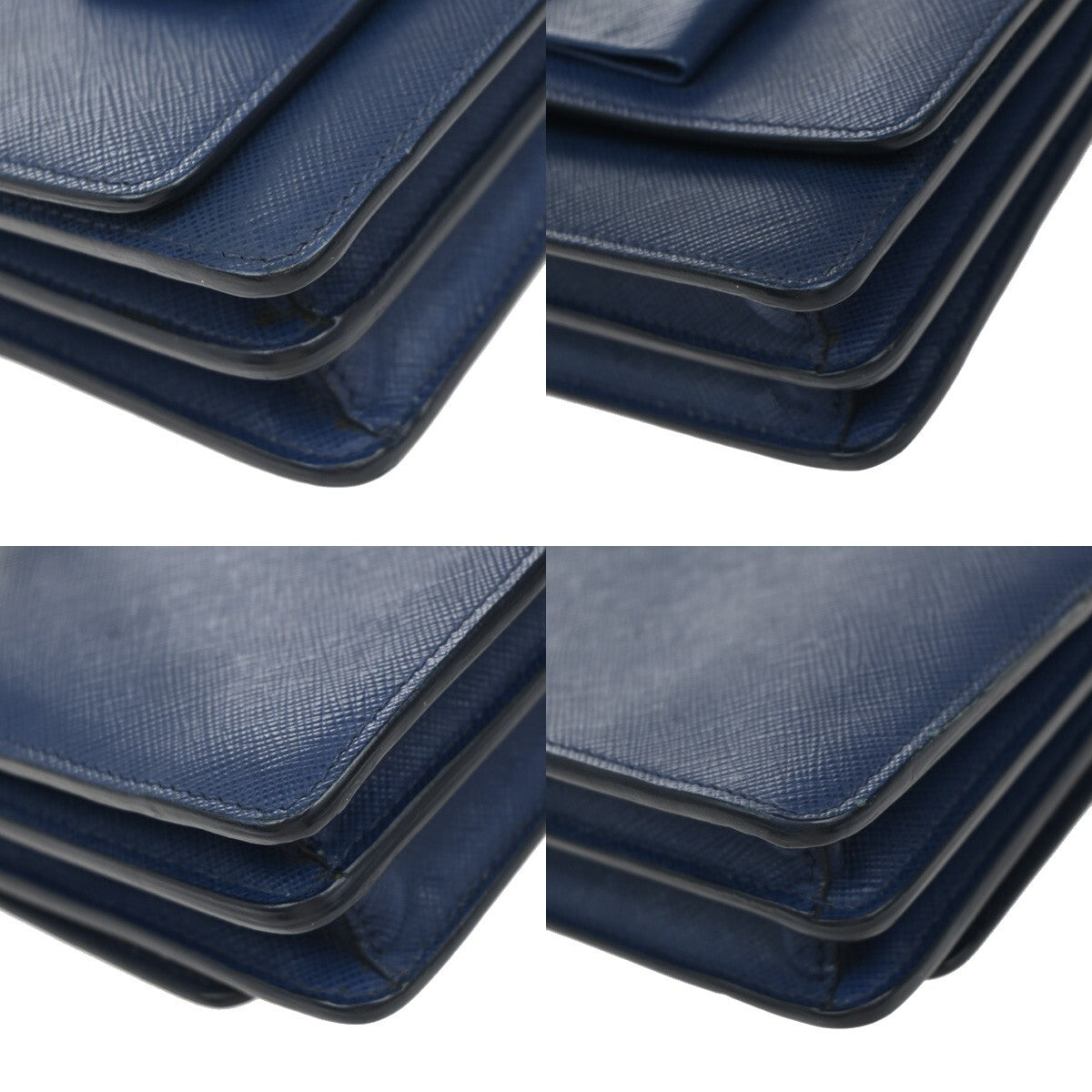 PRADA MILANO Logo Bow 2Way Shoulder Clutch Bag Saffiano LUX Leather Blue 87RF248