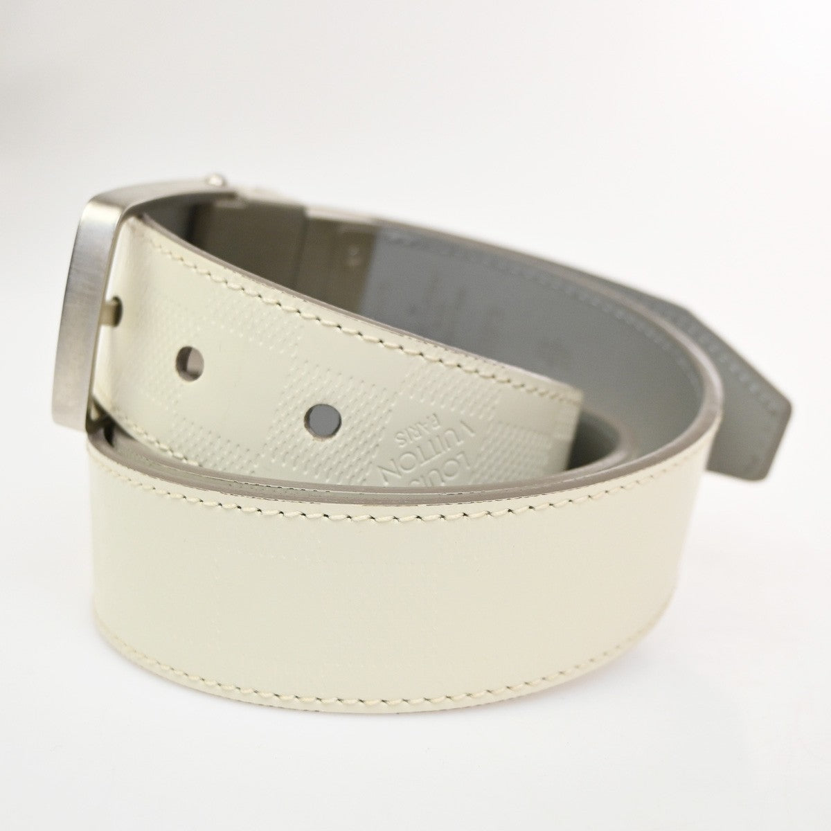 LOUIS VUITTON LV Logo Belt 90/36 Damier Infini leather White M6873 31CA603