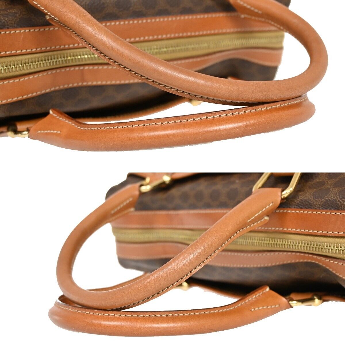 CELINE Logo Macadam Pattern  Hand Bag PVC Leather Brown Gold Italy 30FA326