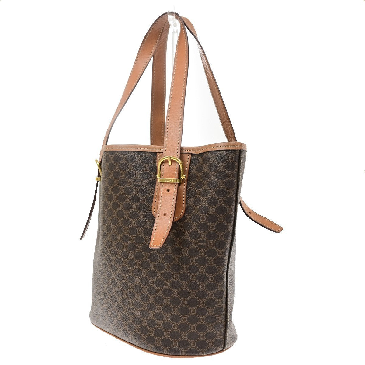 CELINE Logo Macadam Pattern Shoulder Tote Bag PVC Leather Brown GHW 35KD192