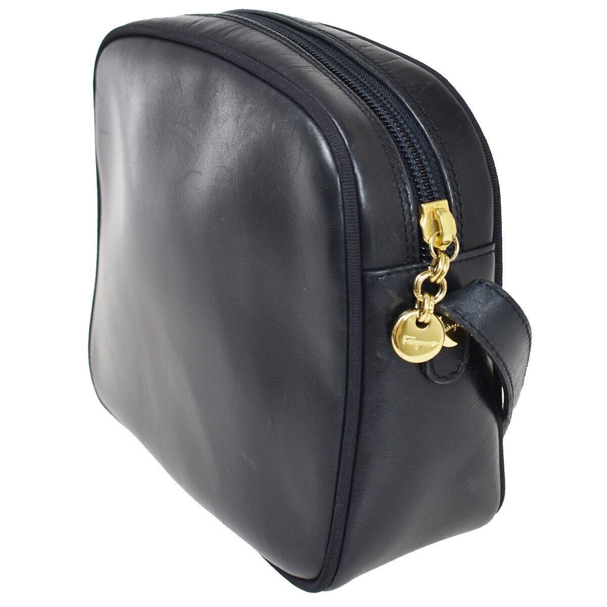 SALVATORE FERRAGAMO Vara Crossbody Mini Shoulder Bag Leather Blue Gold 66YC241