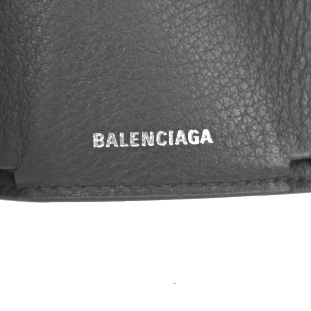 BALENCIAGA Paper Mini Trifold Wallet Purse Leather Gray Silver Italy 09DA072
