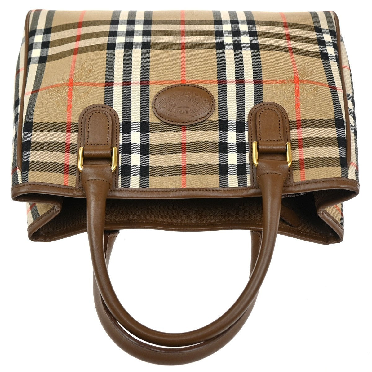 BURBERRY Logo Nova Check Tote Hand Bag Canvas Leather Beige Brown GHW 86RL724