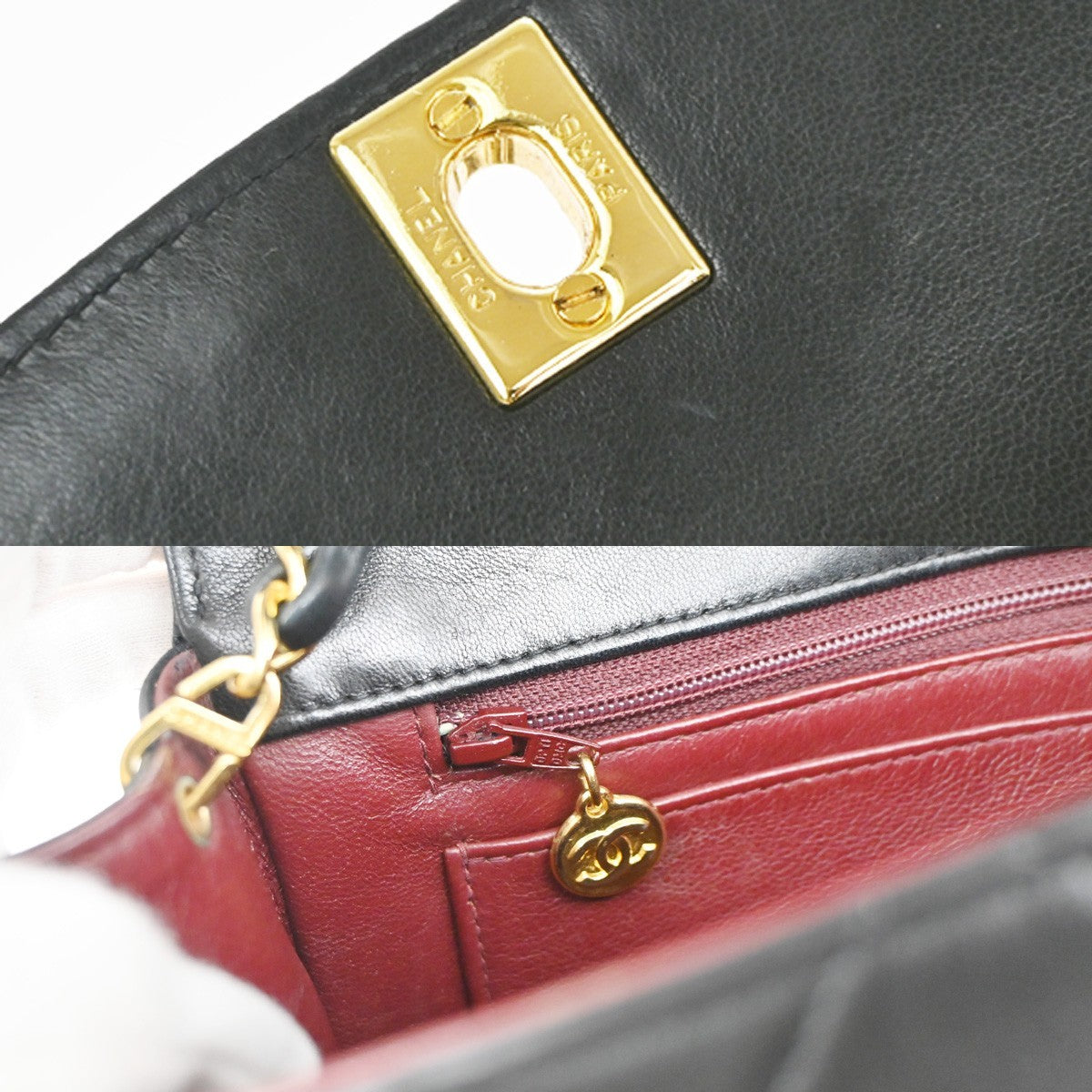 CHANEL CC Diana 25 Matelasse Chain Shoulder Bag Leather Black Vintage 359RL947