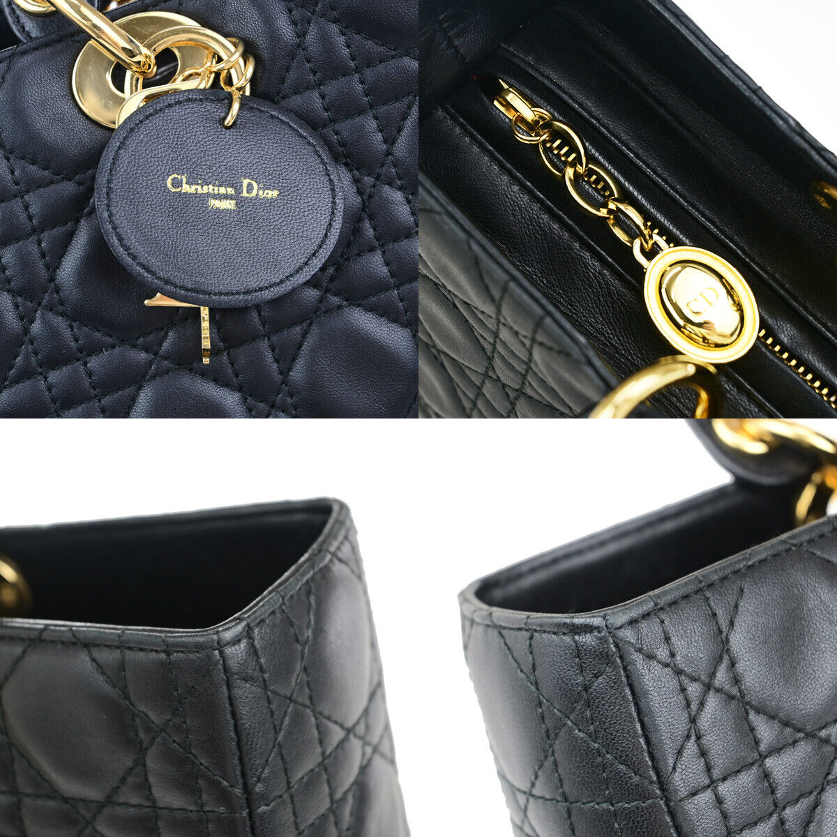 CHRISTIAN DIOR Logo Lady Cannage 2Way Shoulder Hand Bag Leather BE GHW 367RK664