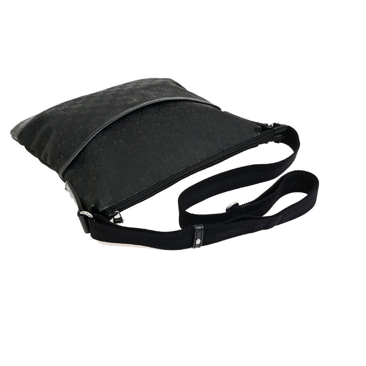 GUCCI Logo GG Pattern Cross Body Shoulder Bag Canvas Leather Black Italy 87FB347