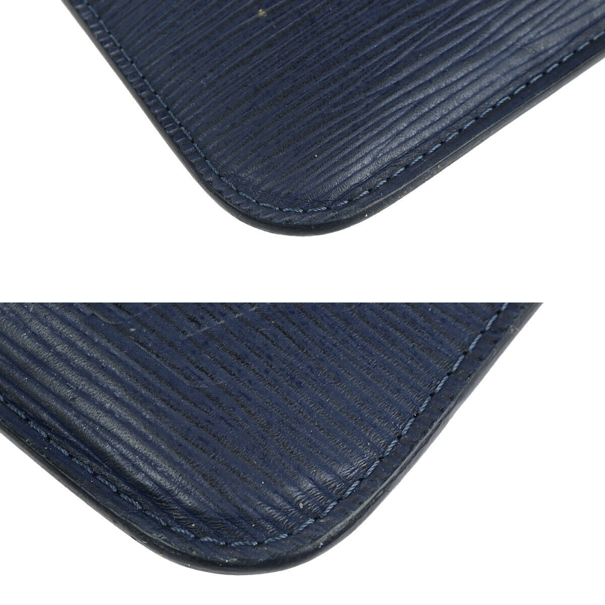 LOUIS VUITTON Logo Neverfull Pouch Epi Leather Indigo Blue SHW Spain 63YF452