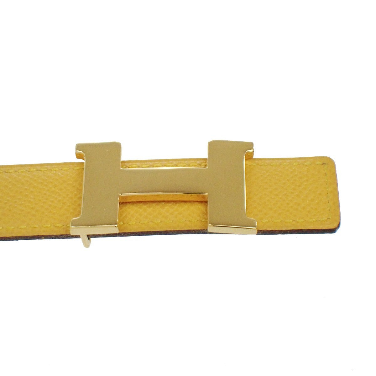 HERMES Logo Constance H Buckle Belt Size 65 Leather Yellow Black France 34RL638