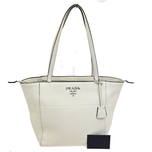 PRADA LOGO Shoulder Tote Bag Leather White SHW 96TA344