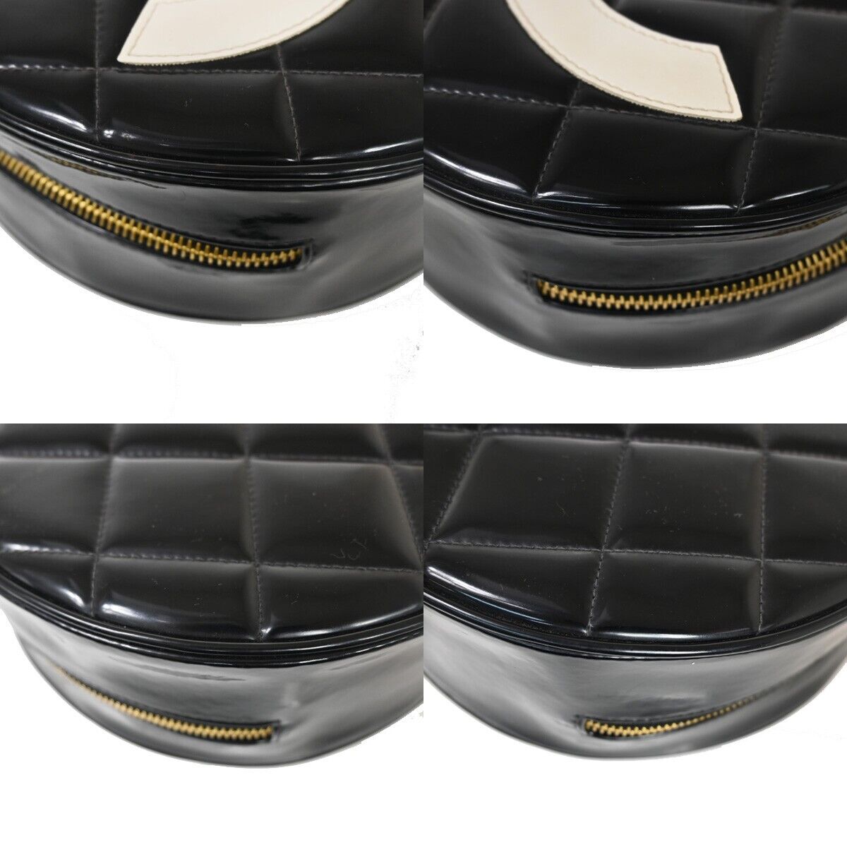 CHANEL CC Matelasse Round Vanity Chain Hand Bag Patent Leather Black 6820LC438