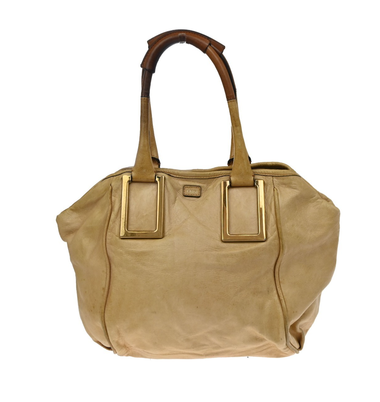CHLOE Logo Etel Shoulder Hand Bag Leather Beige Brown GHW 63KD065